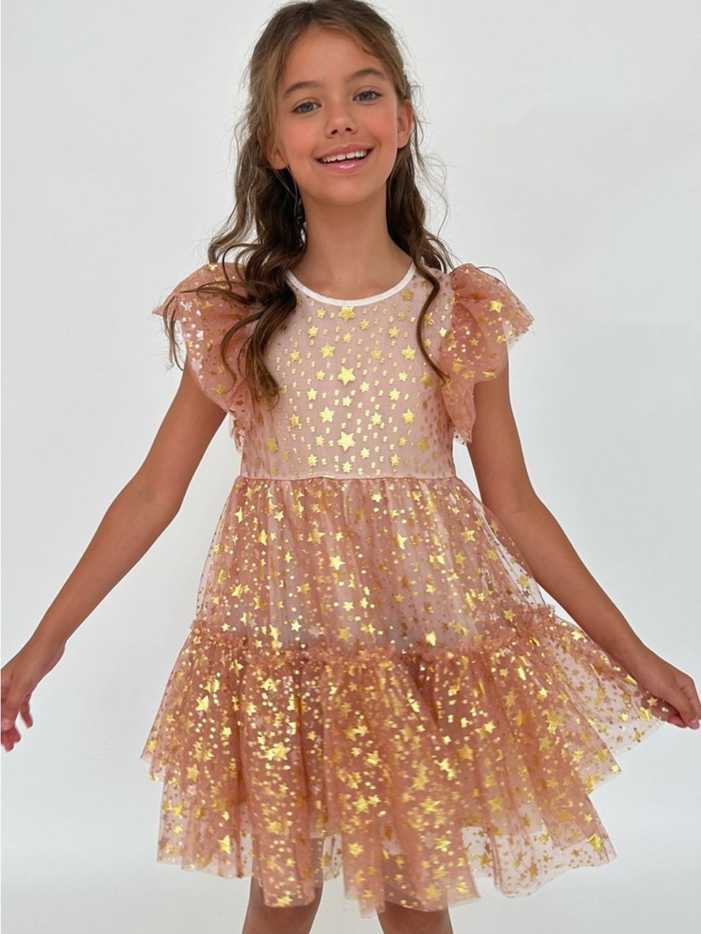 ❤️Lola + The Boys Rose Gold Star Tulle Dress, GUC